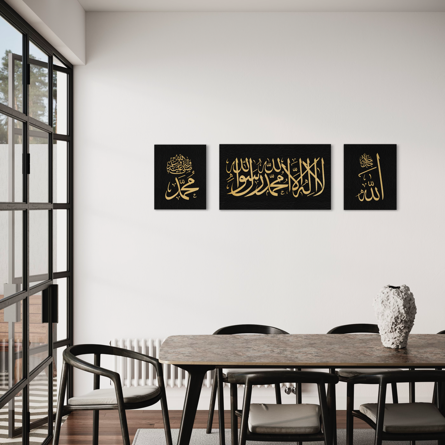 Kalima Calligraphy gold and black - Islamic modern Wall Art Print on canvas - ARPS2150